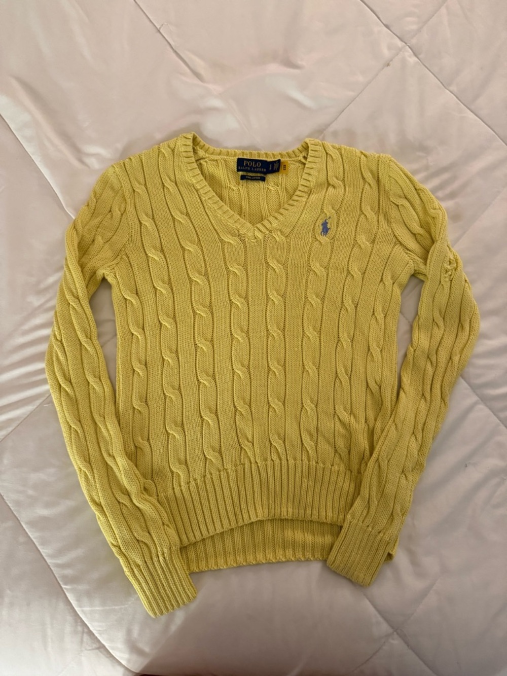 Ralph Lauren Yellow Cable-Knit V-Neck Sweater